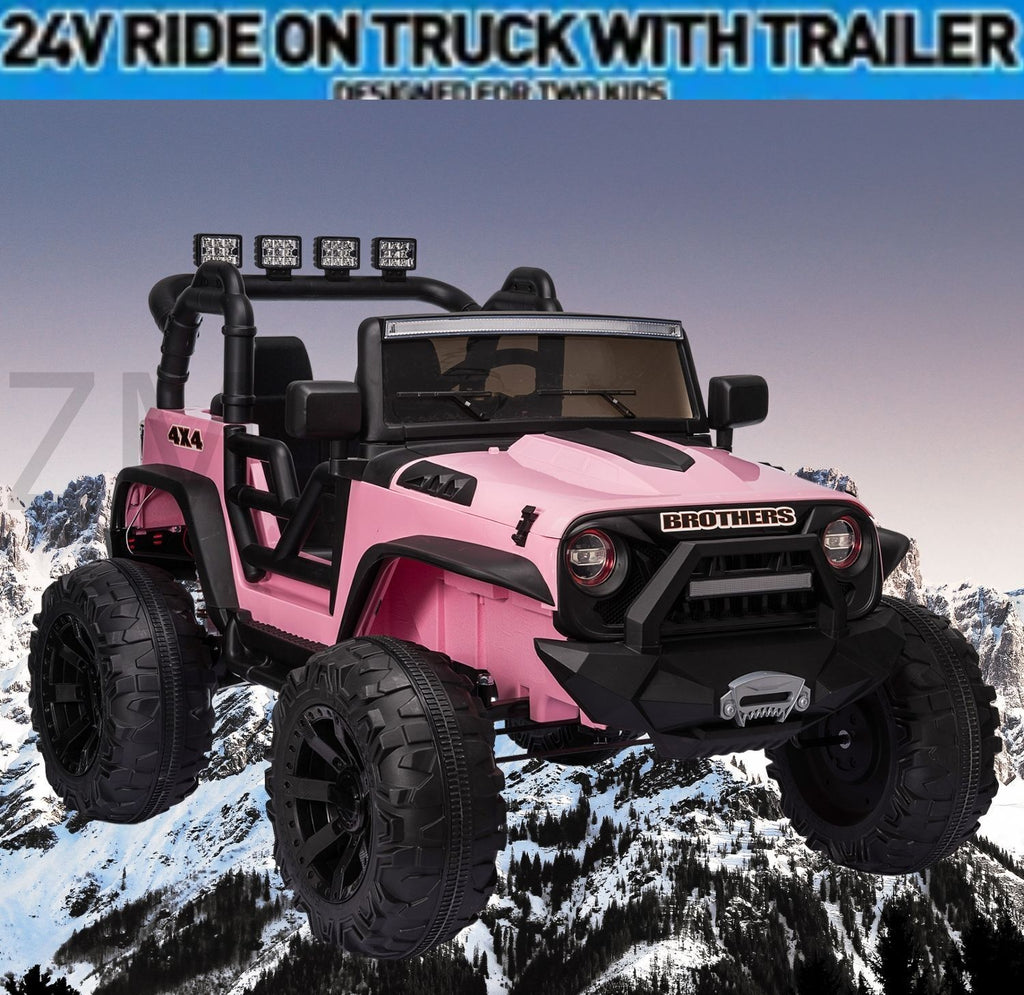 2-Seater 24V Kids Ride-On Truck with Remote Control, LED Lights, and 3-Speed Options