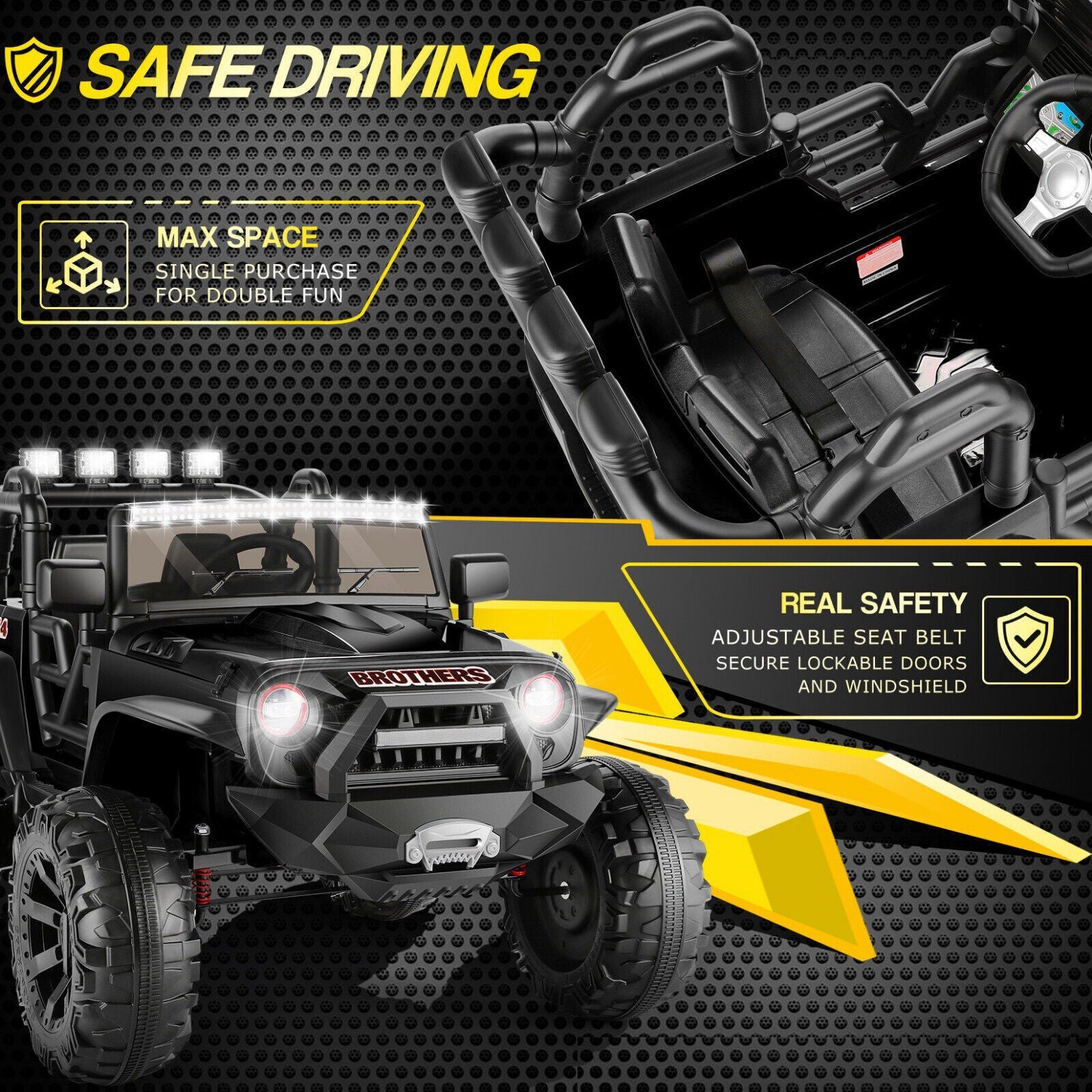 400W Electric JEEP Ride-On Car for Kids with Bluetooth, Remote Control, and LED Lights