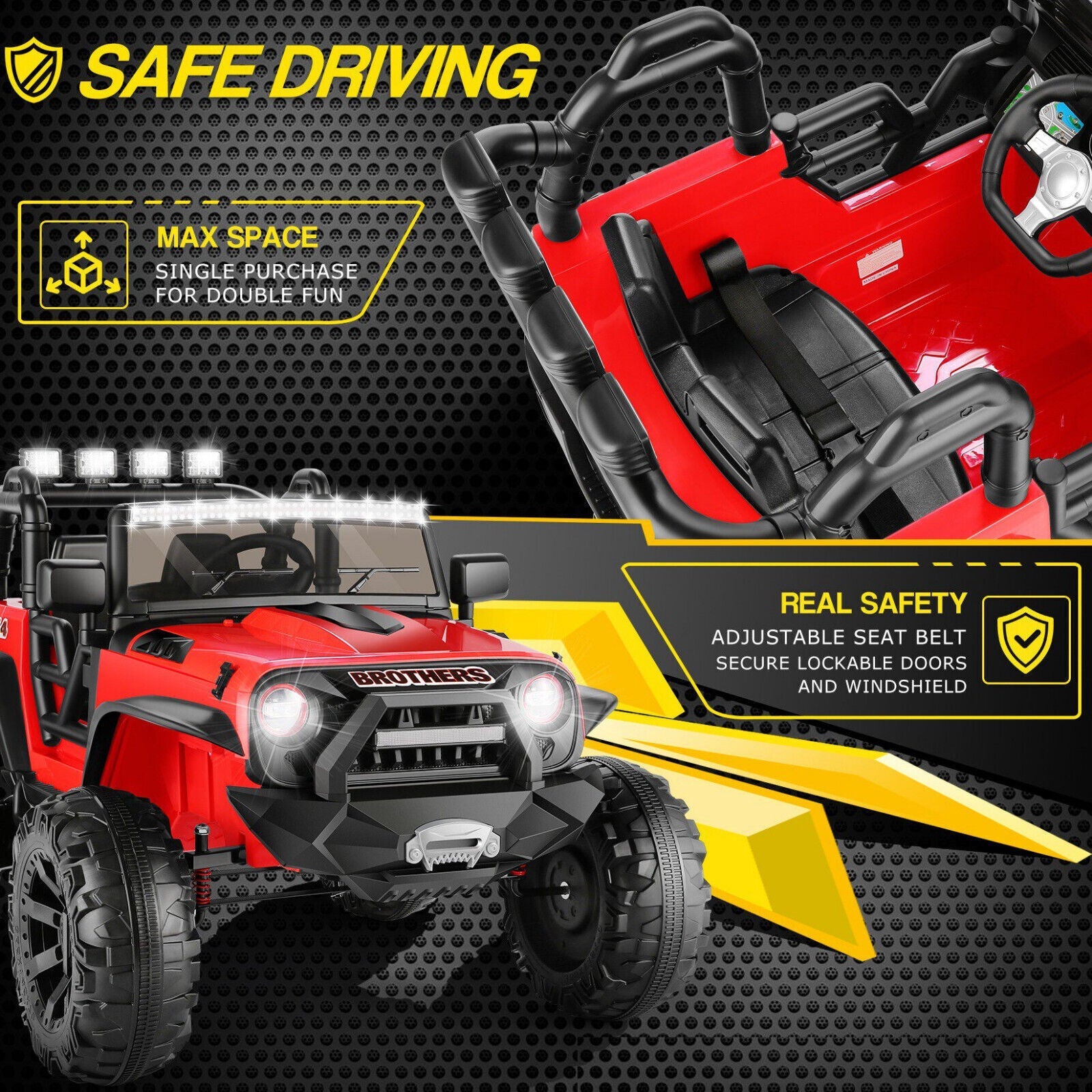 400W Electric JEEP Ride-On Car for Kids with Bluetooth, Remote Control, and LED Lights