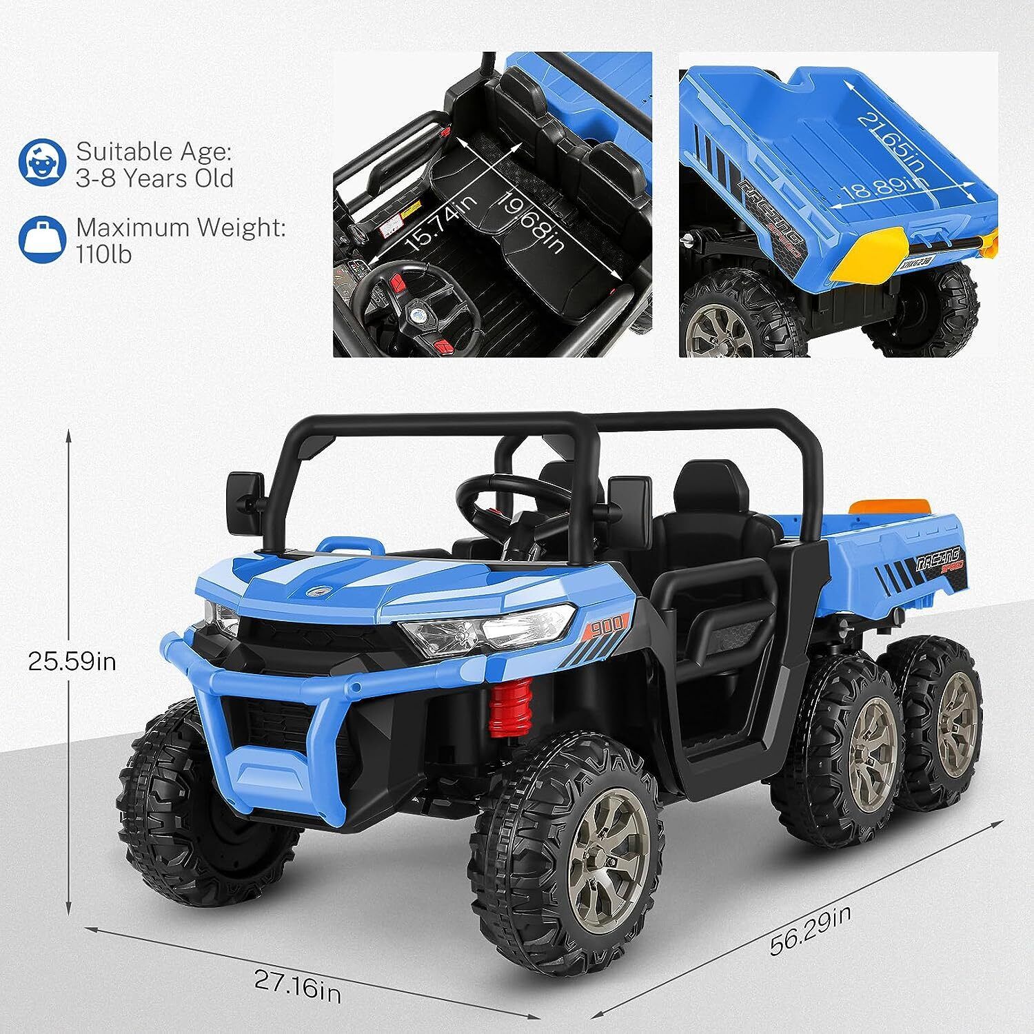 2-Seater Dump Truck Ride-On Toy with 24V Battery and 6 Wheels - Perfect Gift for Kids