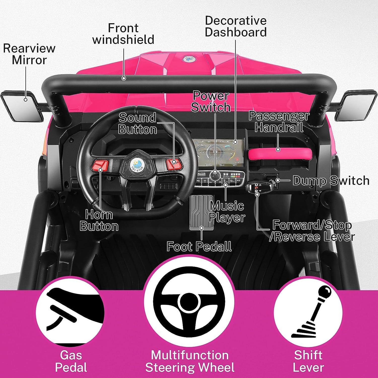2-Seater Electric Truck Tractor with Dump Bed and Remote Control - 24V