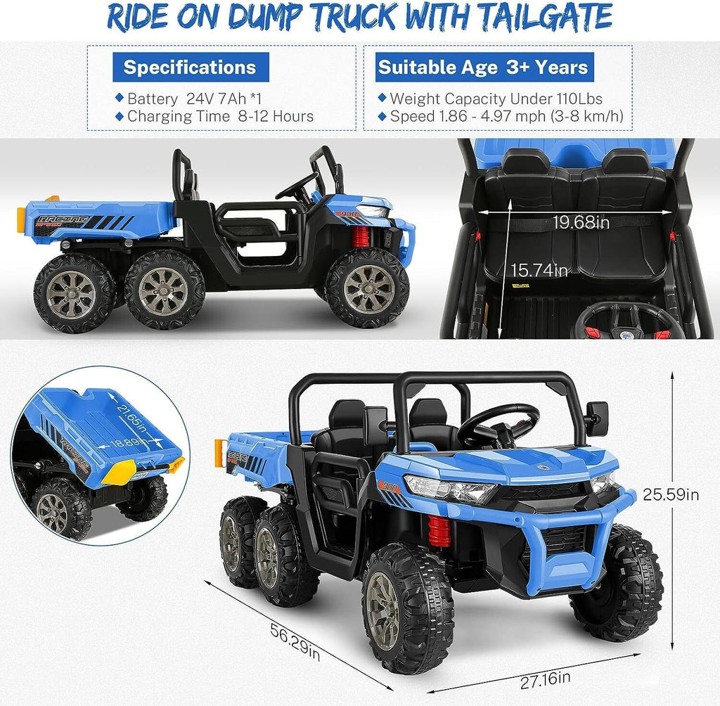 2-Seater Electric Truck Tractor with Dump Bed and Remote Control - 24V