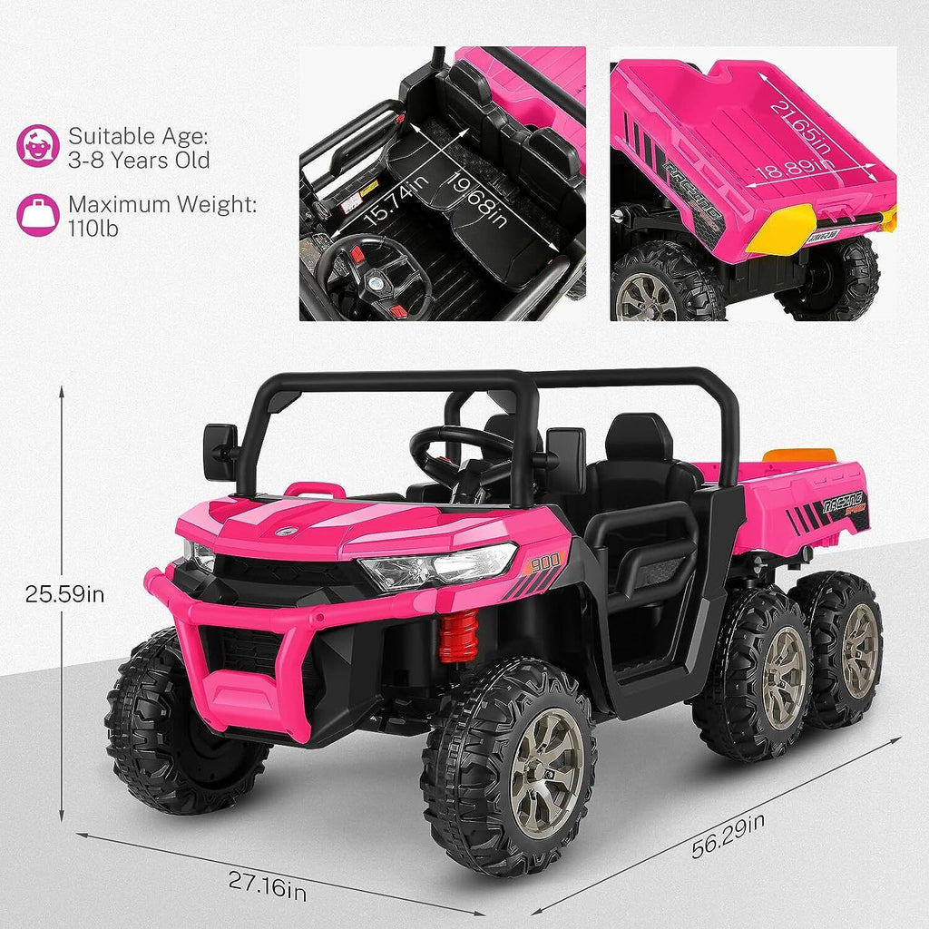 Electric 2 Seater Dump Truck Ride-On Car with Remote Control and Working Dump Bed and Shovel