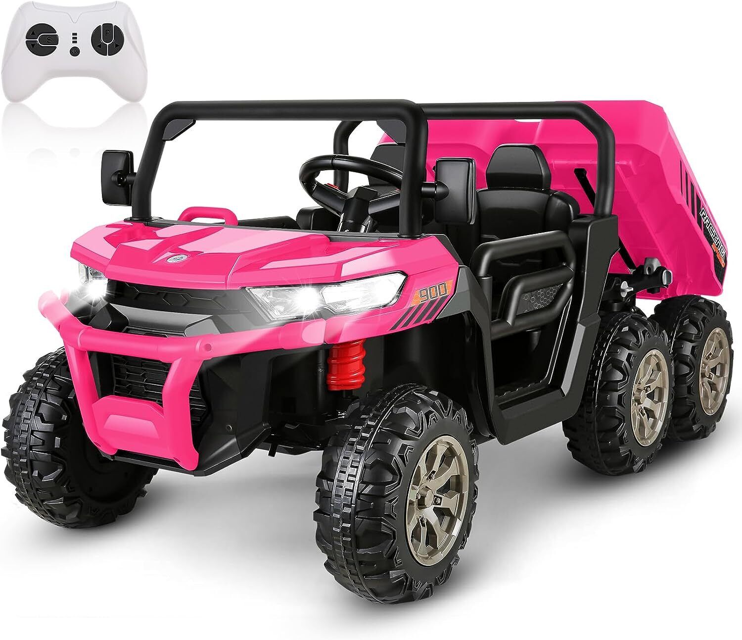 Electric 2 Seater Dump Truck Ride-On Car with Remote Control and Working Dump Bed and Shovel