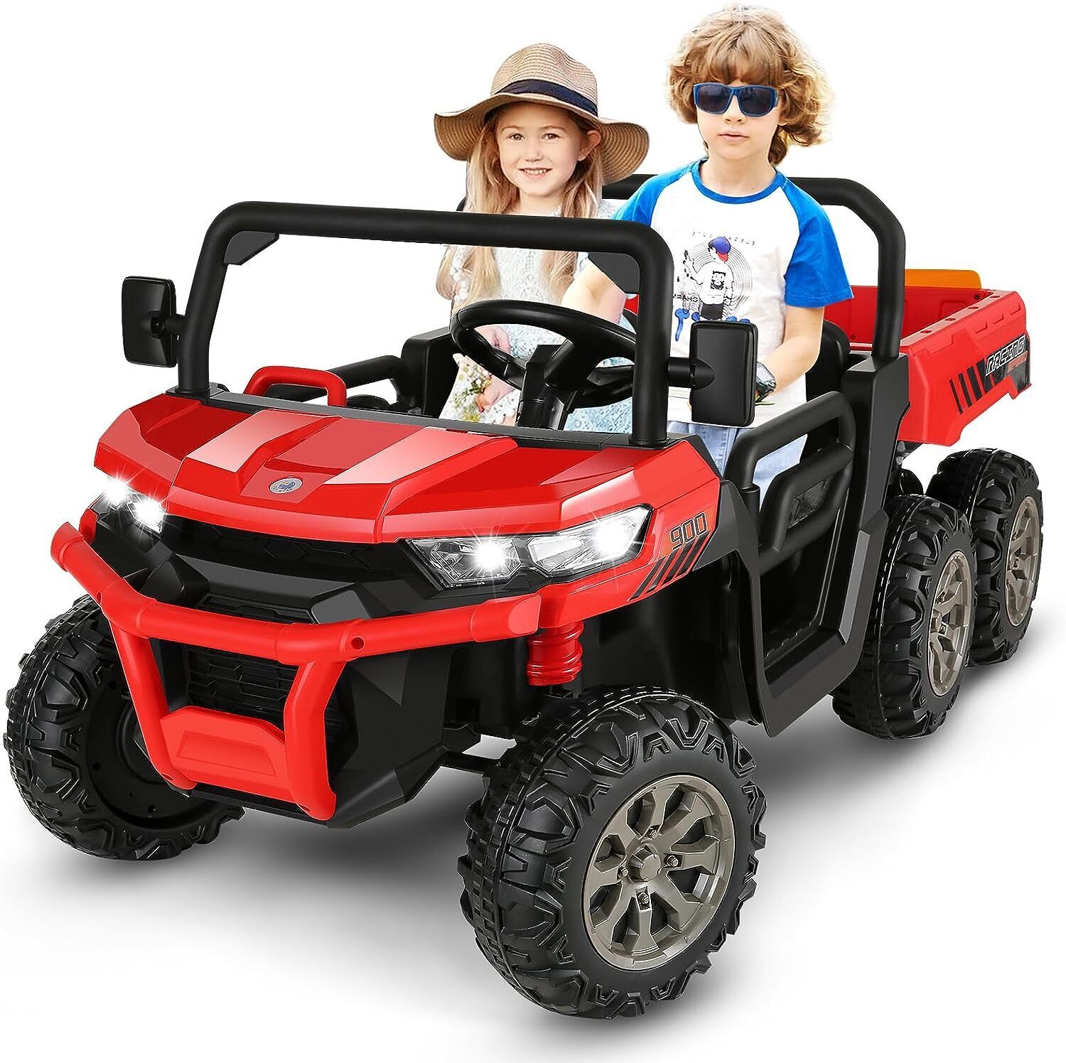 Electric 2 Seater Dump Truck Ride-On Car with Remote Control and Working Dump Bed and Shovel