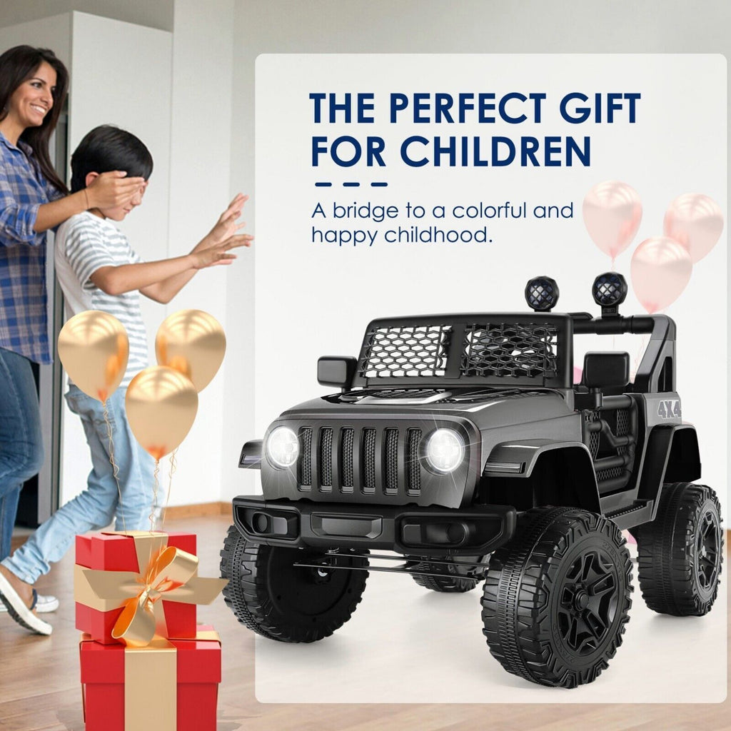 12V Electric Kids Ride On Truck with 3 Speeds, LED Lights, and MP3 Player