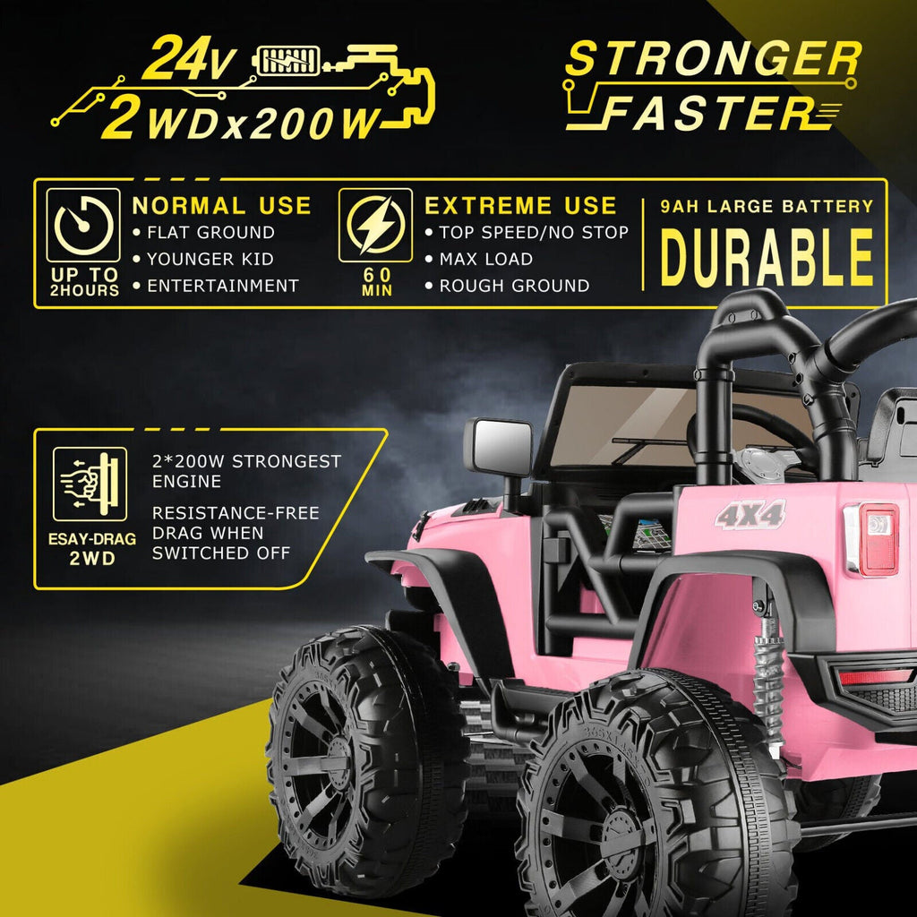 2-Seater Kids Ride on Truck with 3 Speeds, LED Light, and Remote Control - 24V 2x200W