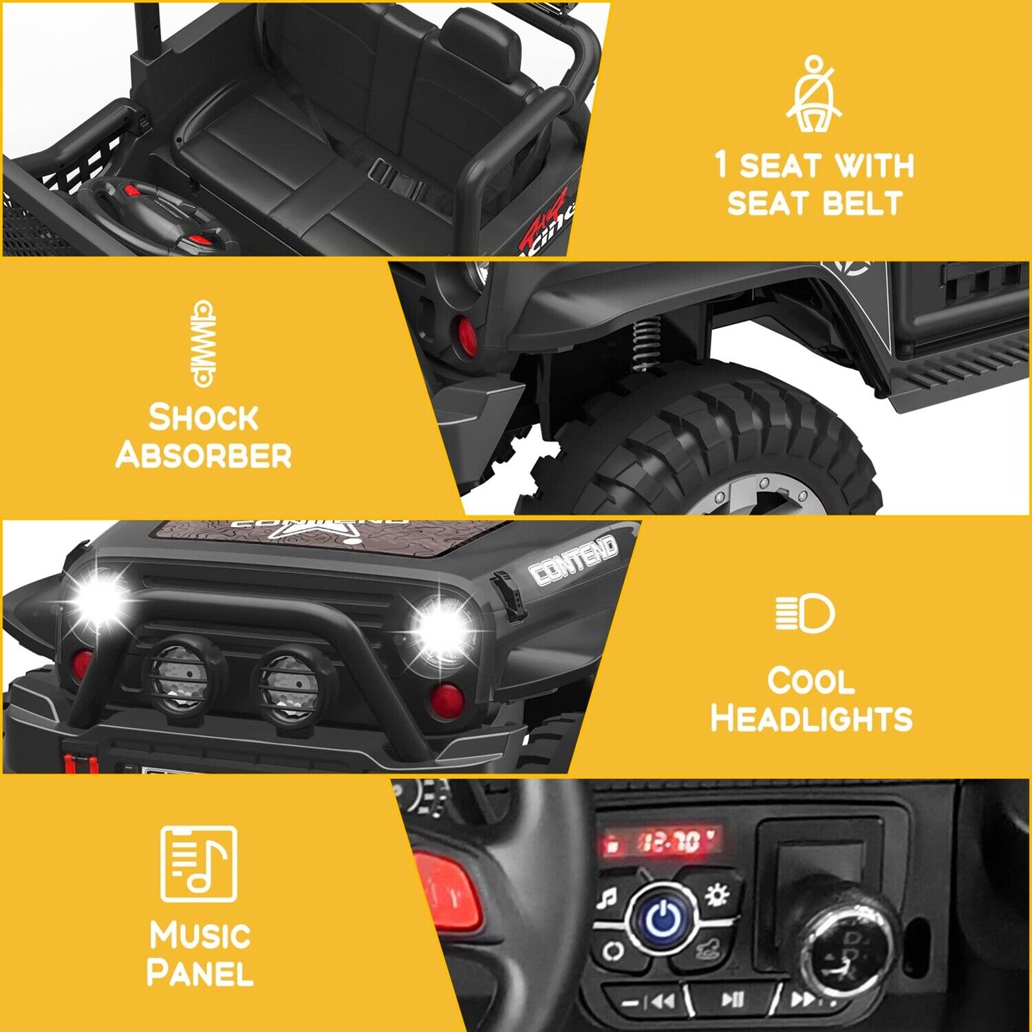 2-Seater Kids Ride-On Truck with Remote Control, LED Lights, Music, and Double Doors