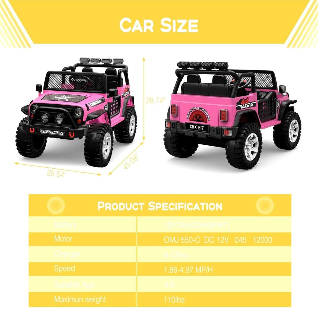 2-Seater Kids Ride-On Truck with Remote Control, LED Lights, Music, and Double Doors