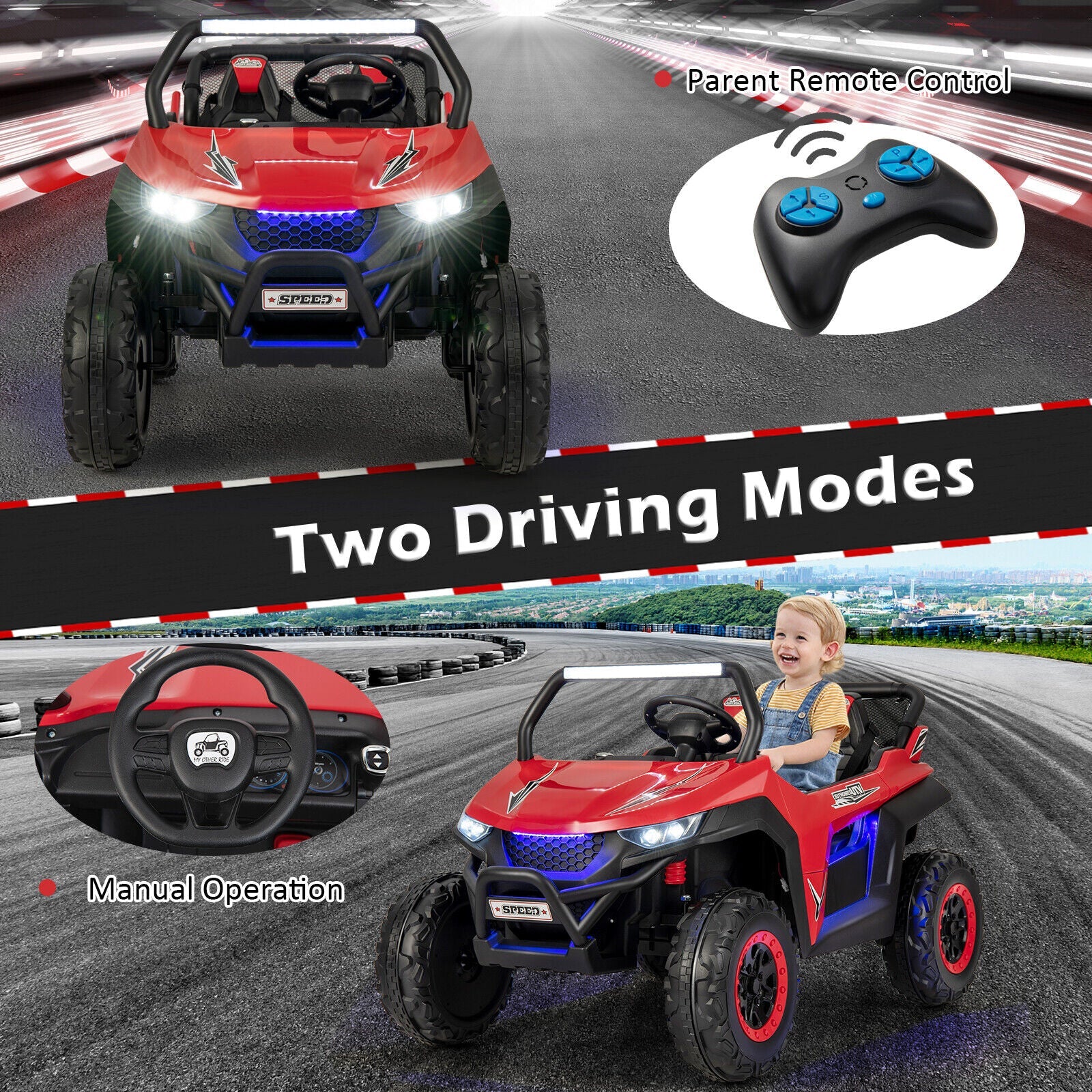 2-Seater Kids Ride On UTV with Suspension, Lights & Music - 12V RC Electric Vehicle