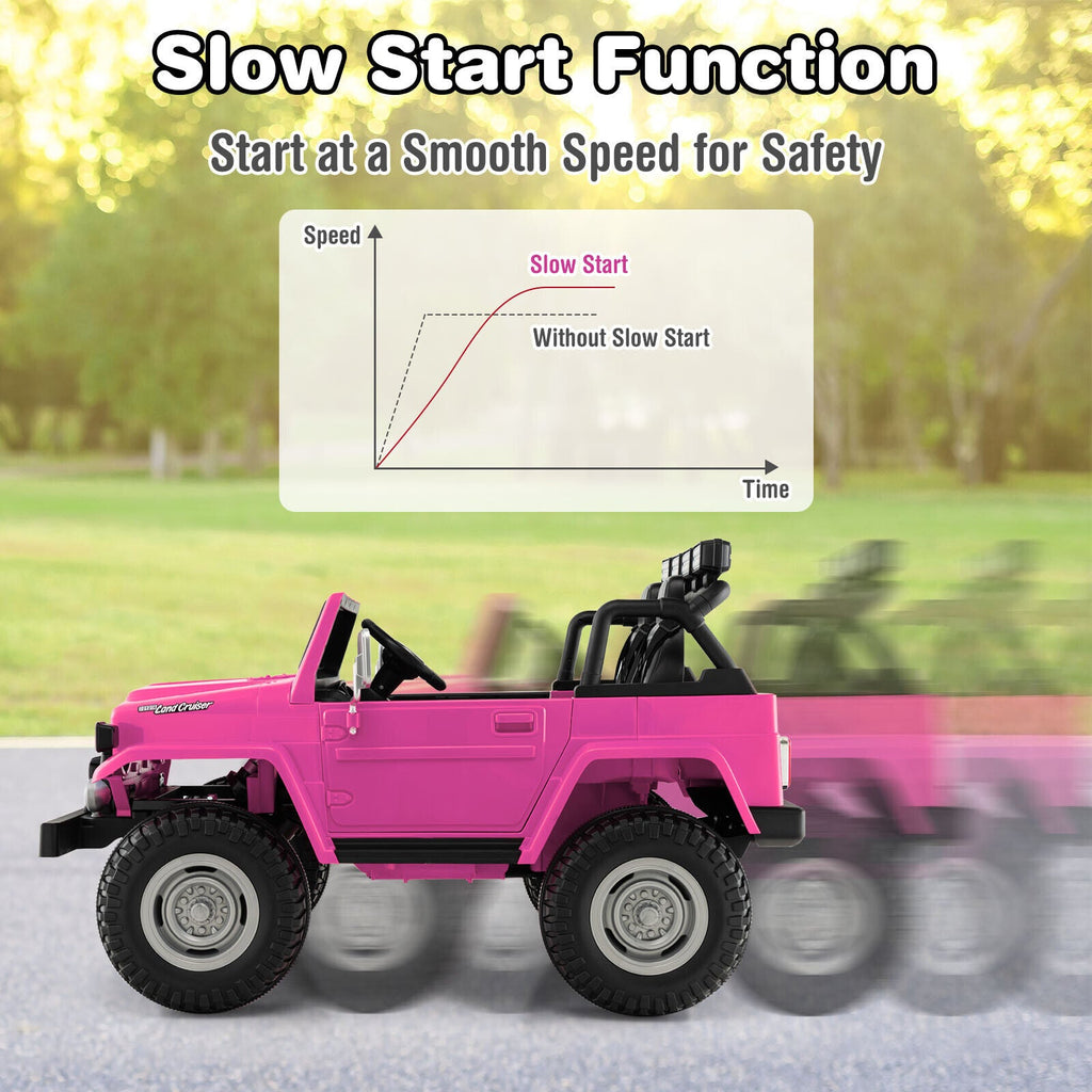 2-Seater Pink Battery Powered Ride-On Car with 3-Point Seat Belts and Doors - 12V