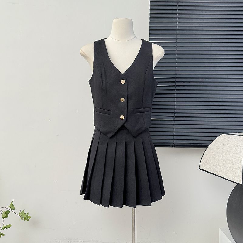 Women's Tennis Skirt Set + Blouse High Waist Pleated Two-piece