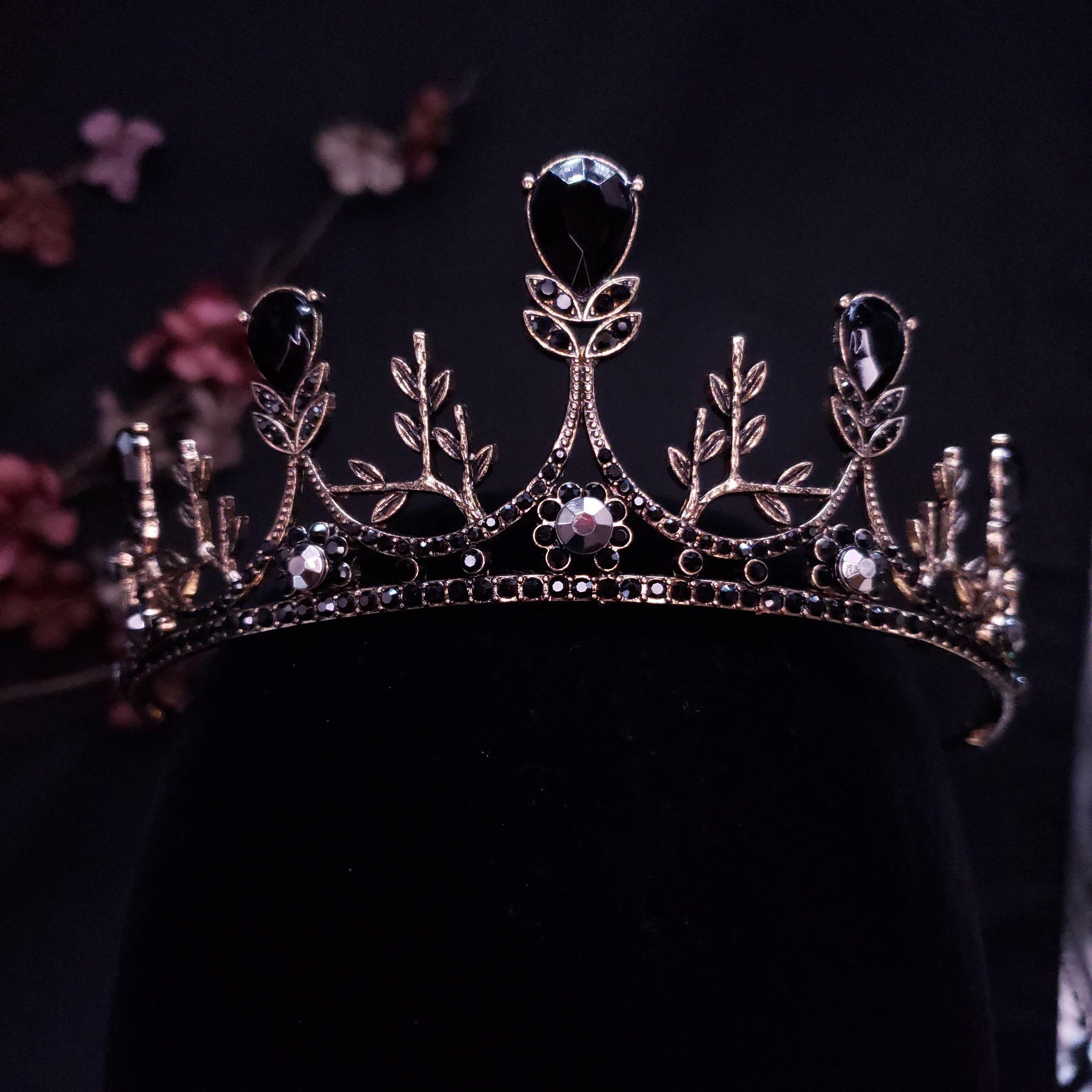 Crystal Tiara – Vintage Baroque Black Princess Crown & Goth Evil Queen Headdress
