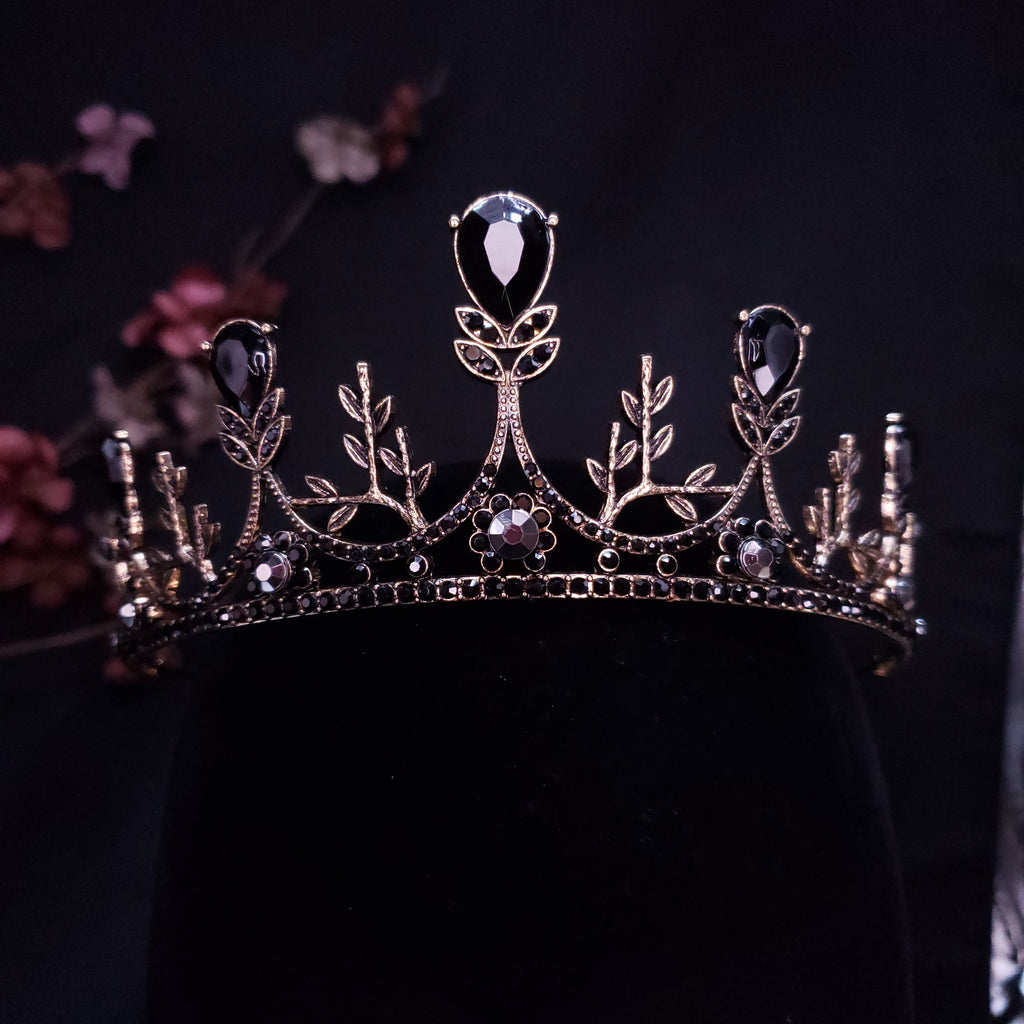 Crystal Tiara – Vintage Baroque Black Princess Crown & Goth Evil Queen Headdress