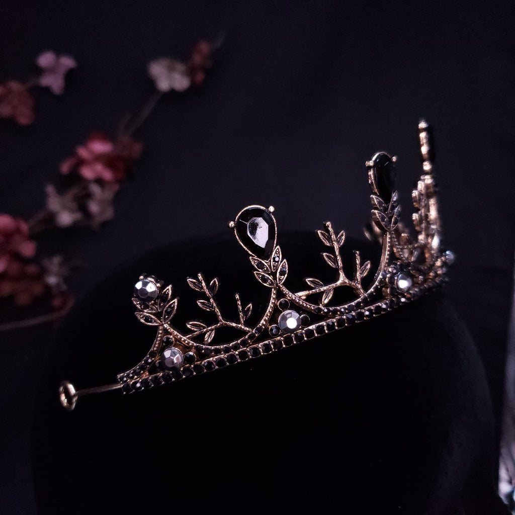 Crystal Tiara – Vintage Baroque Black Princess Crown & Goth Evil Queen Headdress
