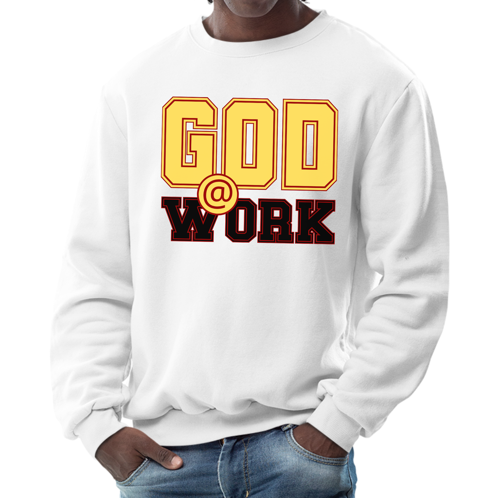 Mens Graphic Sweatshirt - God @ Work Yellow Black and Red Print