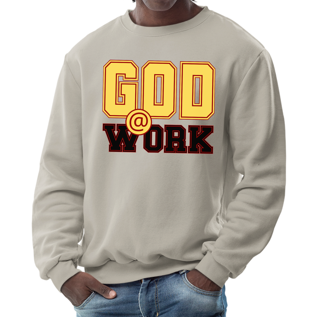 Mens Graphic Sweatshirt - God @ Work Yellow Black and Red Print