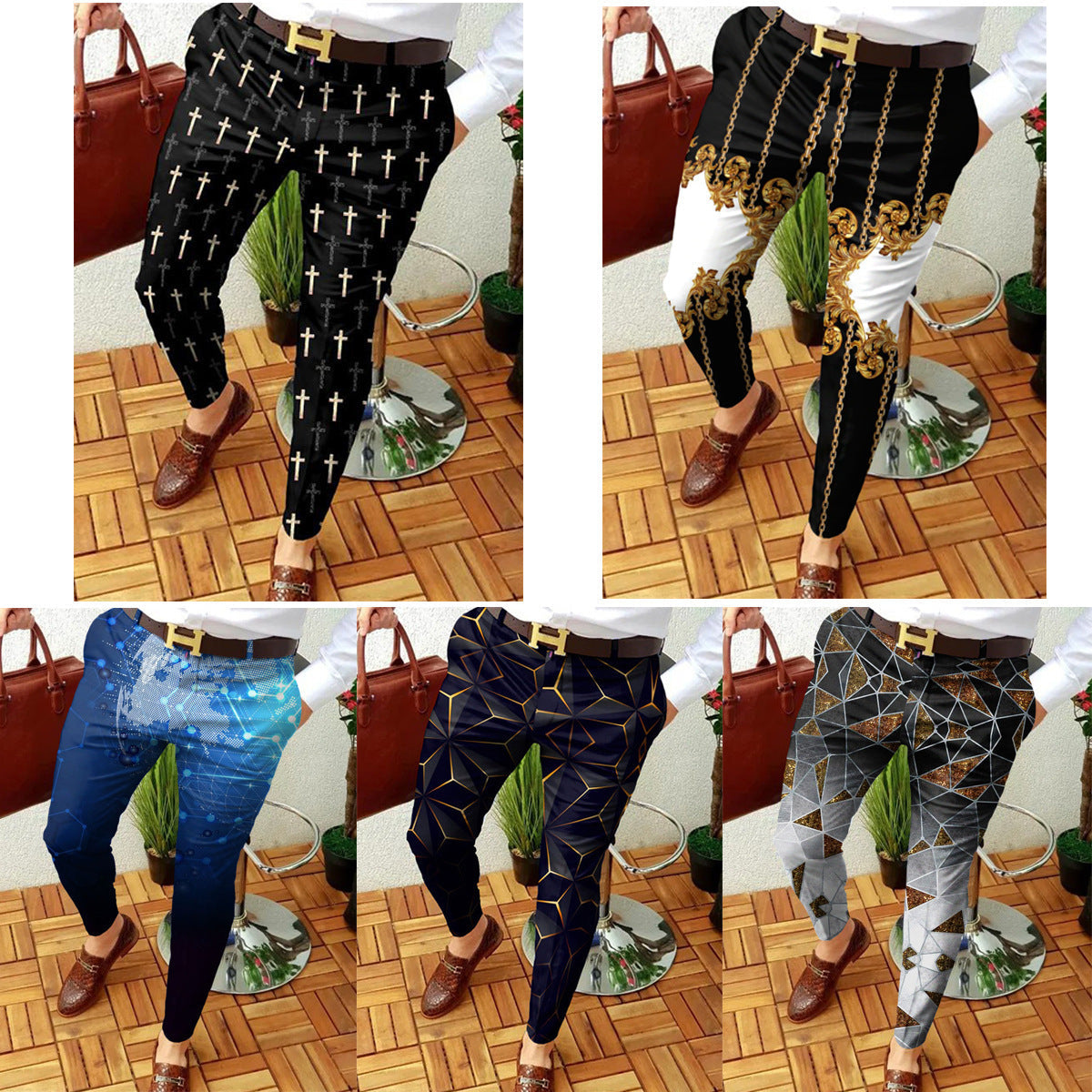 Men's Casual Abstract Contrast Micro-stretch Pants