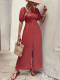 Printed Square Neck Puff Sleeve Jumpsuit