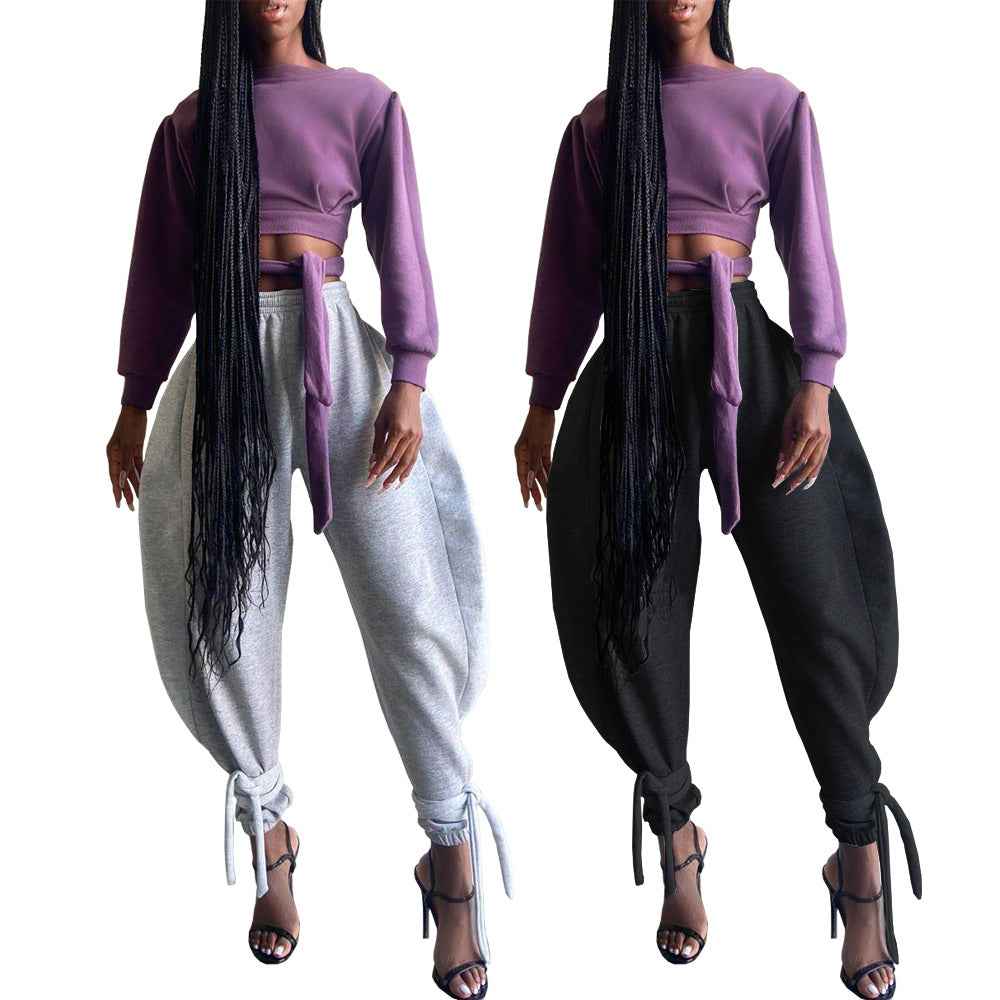 Solid Color Lace-up Leggings Sweats