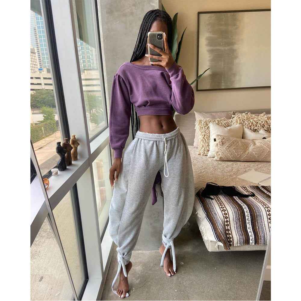 Solid Color Lace-up Leggings Sweats