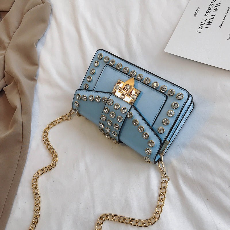 Women's Rhinestone Chain Bag - Rivet Shoulder Handbag for Evening