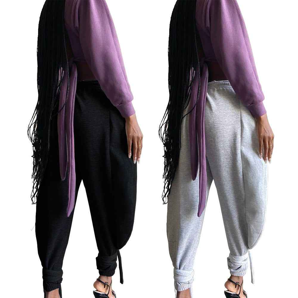 Solid Color Lace-up Leggings Sweats