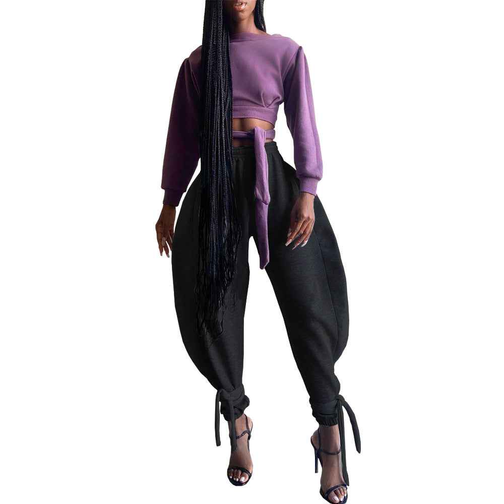 Solid Color Lace-up Leggings Sweats