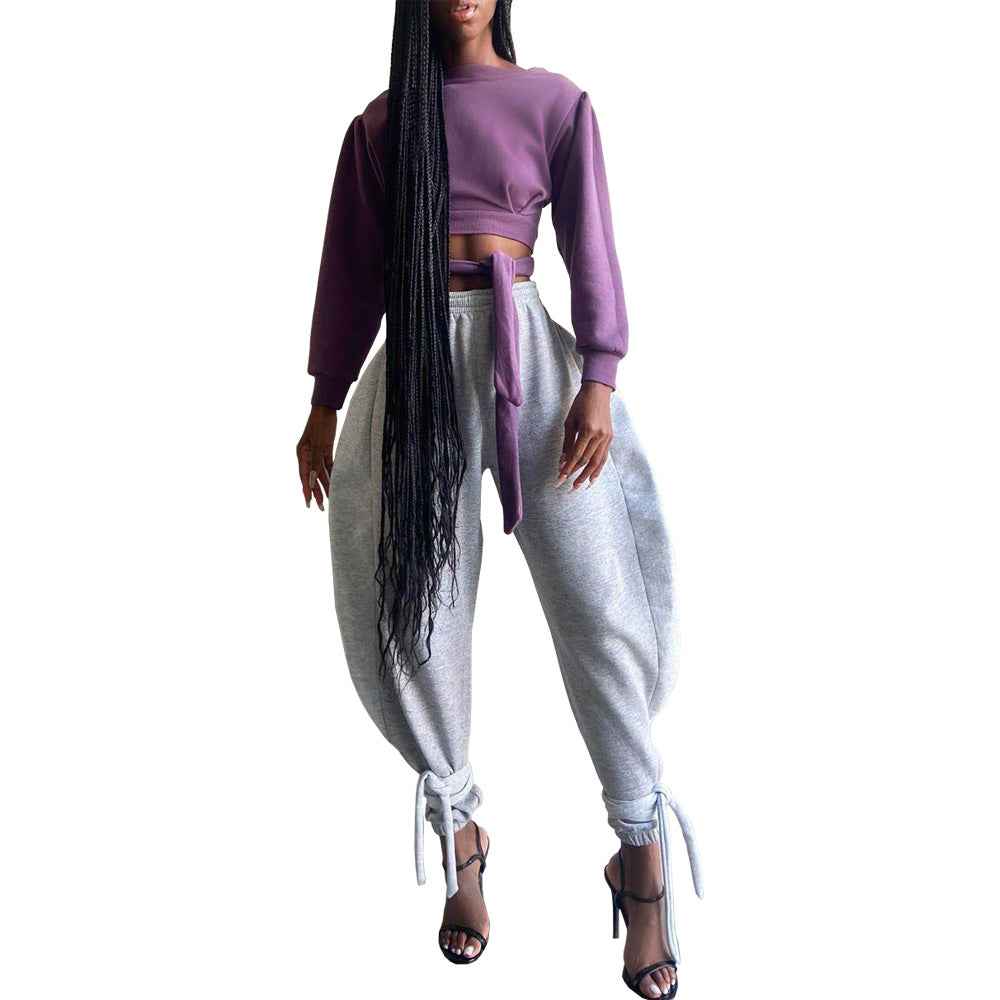Solid Color Lace-up Leggings Sweats