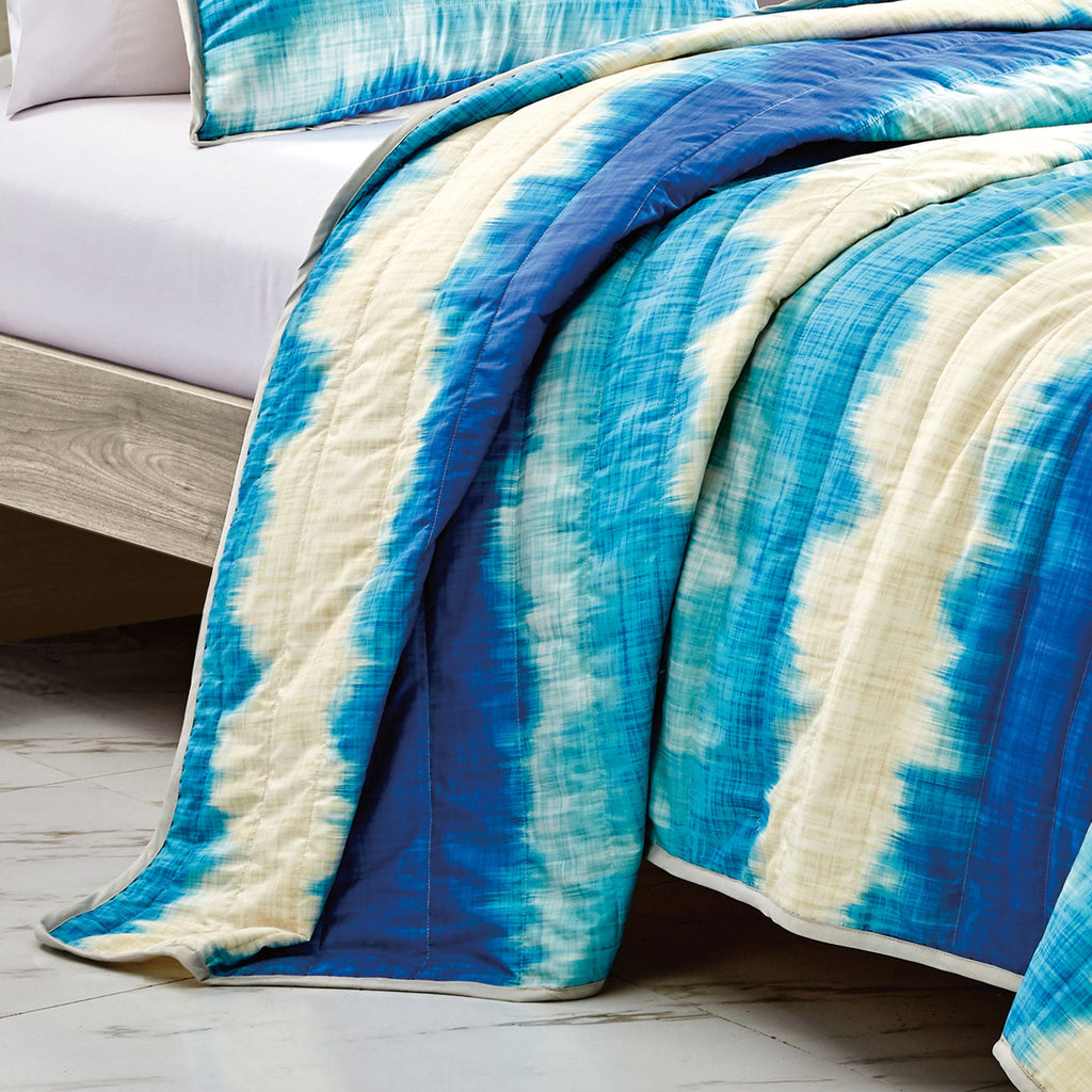 Reversible 3-Piece Tie-Dye Bedspread Set - Quilted Coverlet with Pillow Shams
