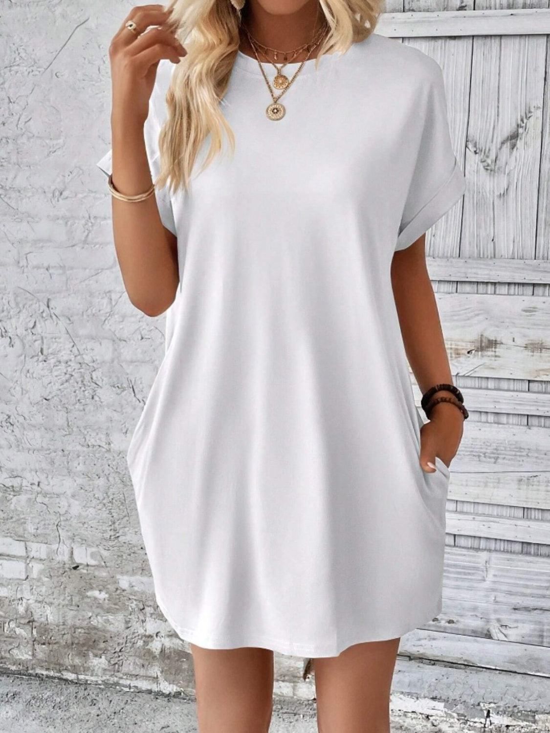 Women's Pocketed Round Sleeve Dress