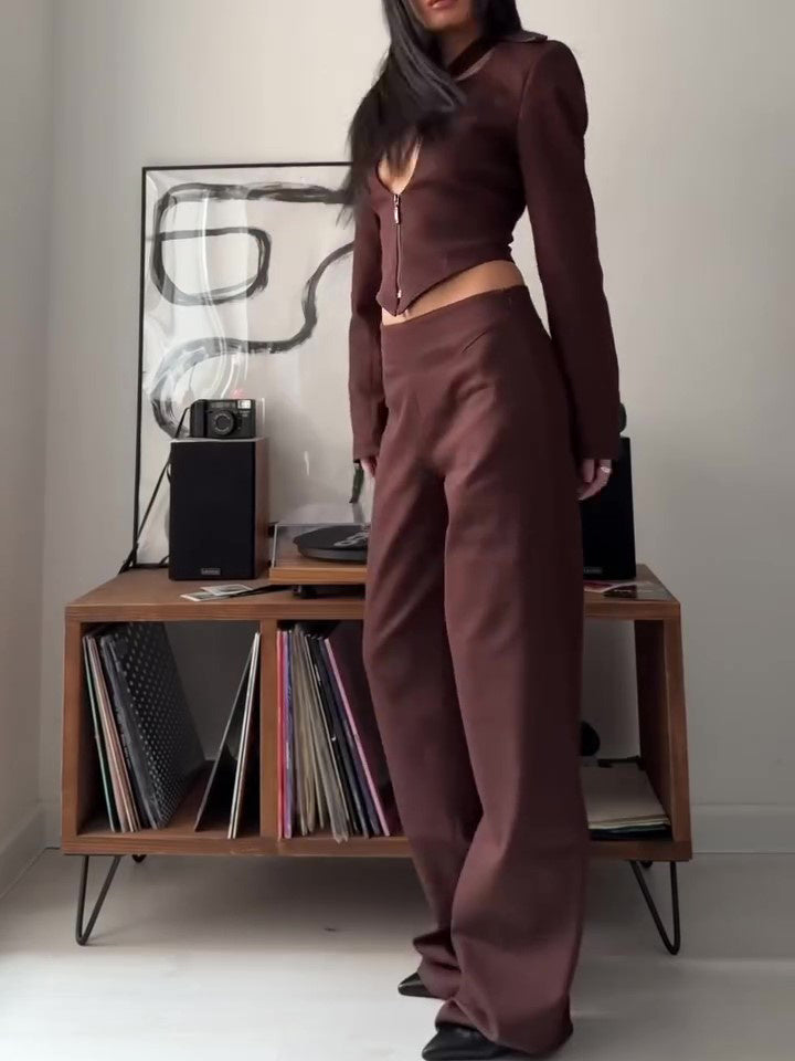 Brown Crop Top High Waist Jumpsuit Hip-Hop Street Fashion