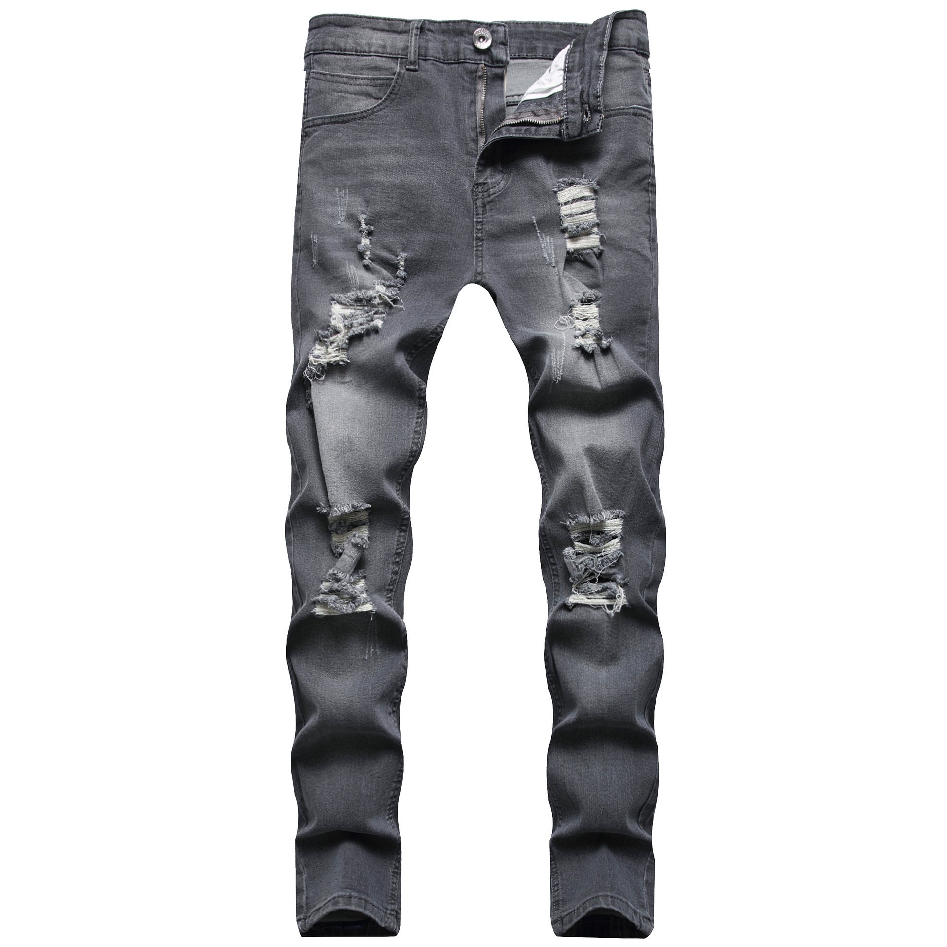 Men's Ripped Matte White Slim-fit Denim Pants