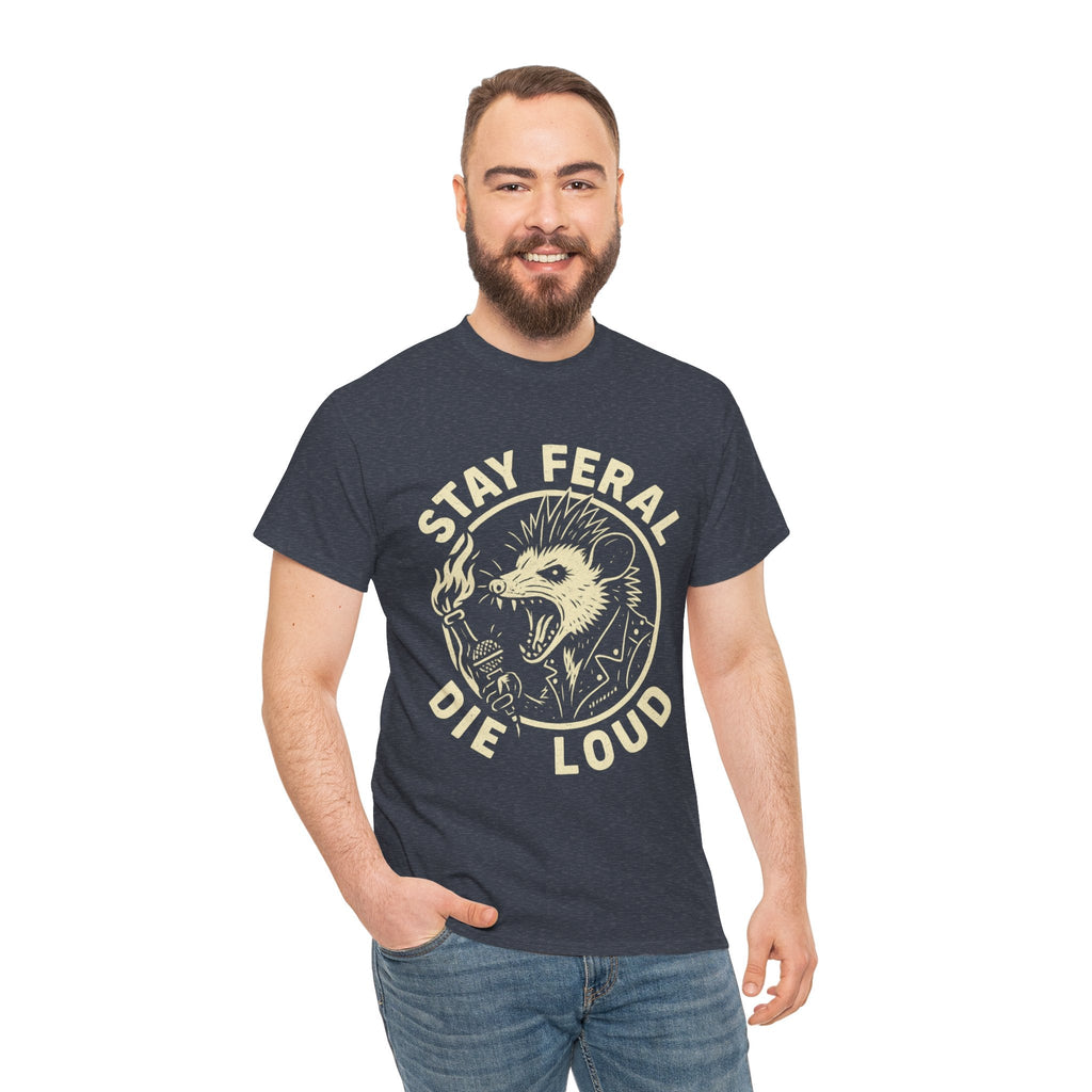 Stay Feral Die Loud Possum Punk Shirt – Trash Cult Supply Co – Gildan 5000 T-Shirt