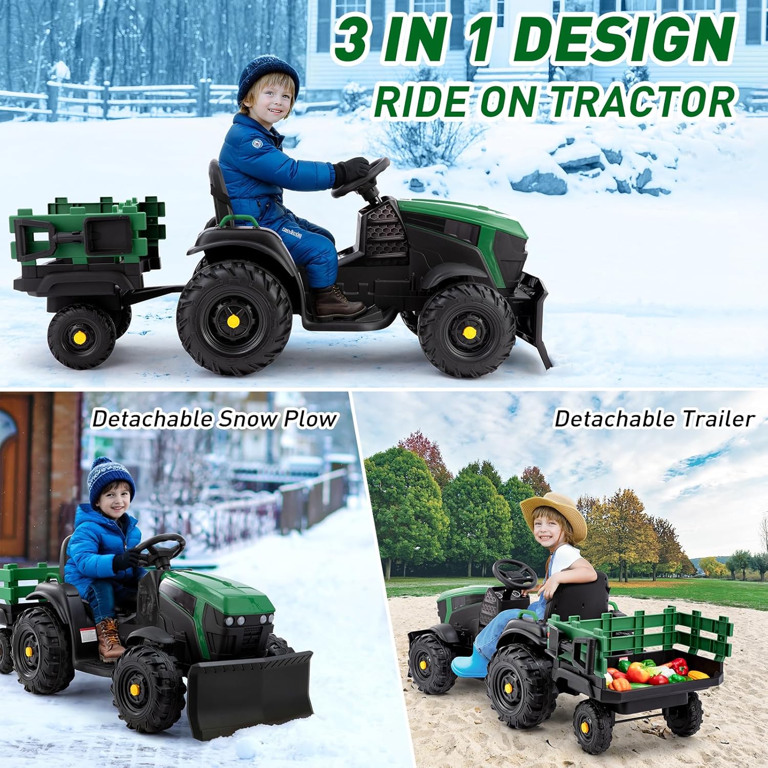 24V Ride-On Snow SUV Toy with Snow Plow Scoop and Parental Remote Control