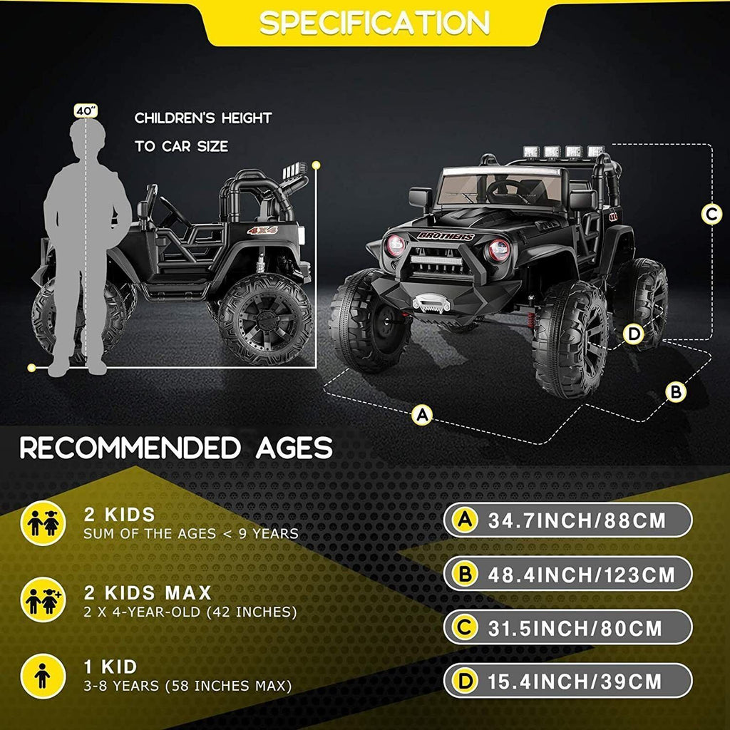 24V/12V Kids Electric Jeep with Remote Control, 3 Speeds, and LED Lights