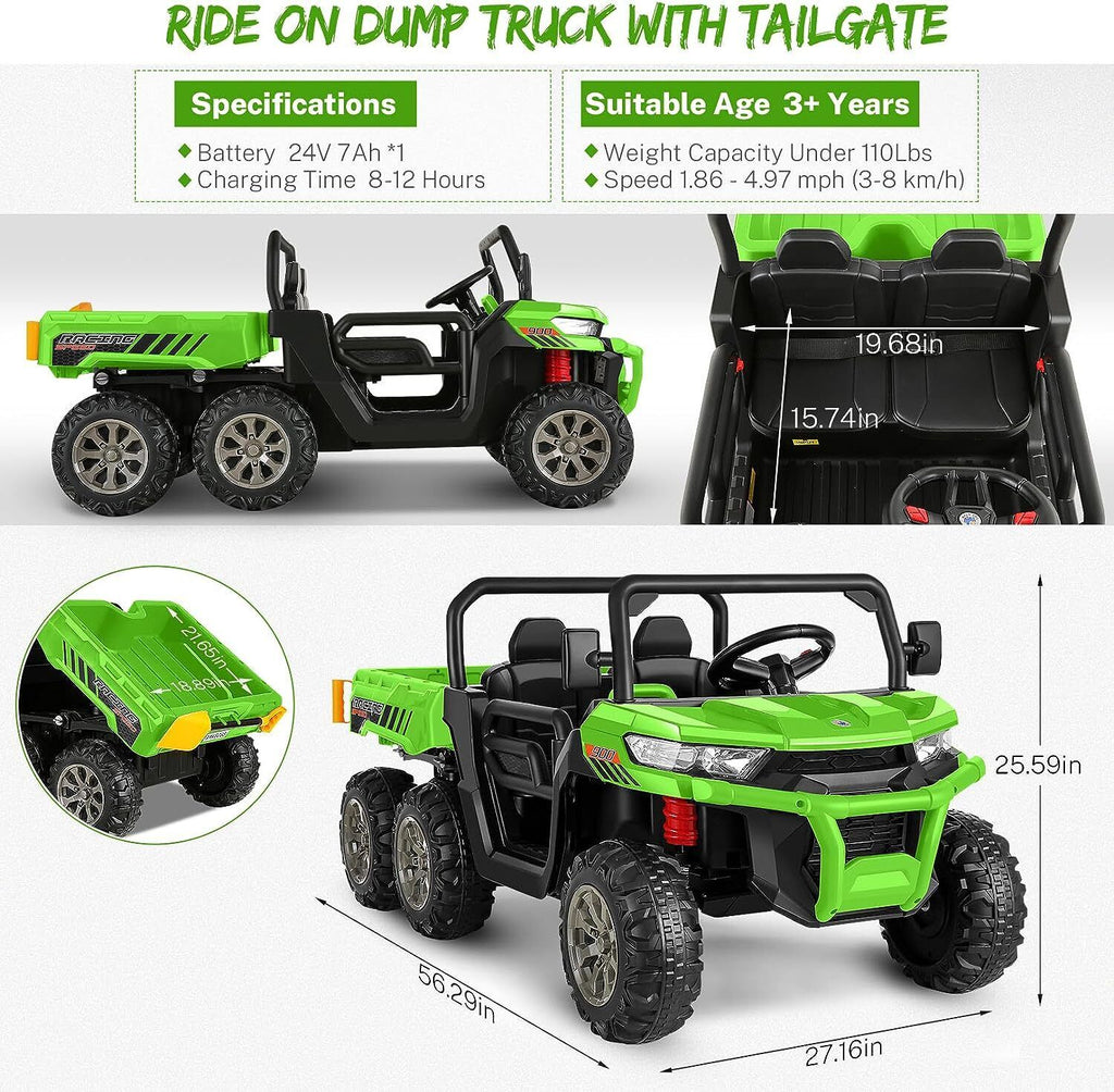 24V 4WD Electric UTV Dump Truck Car for Kids with Dump Bed - 2 Seater Ride-On Toy