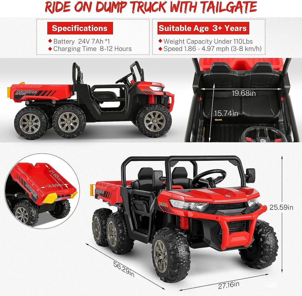 24V 4WD Electric UTV Dump Truck Car for Kids with Dump Bed - 2 Seater Ride-On Toy