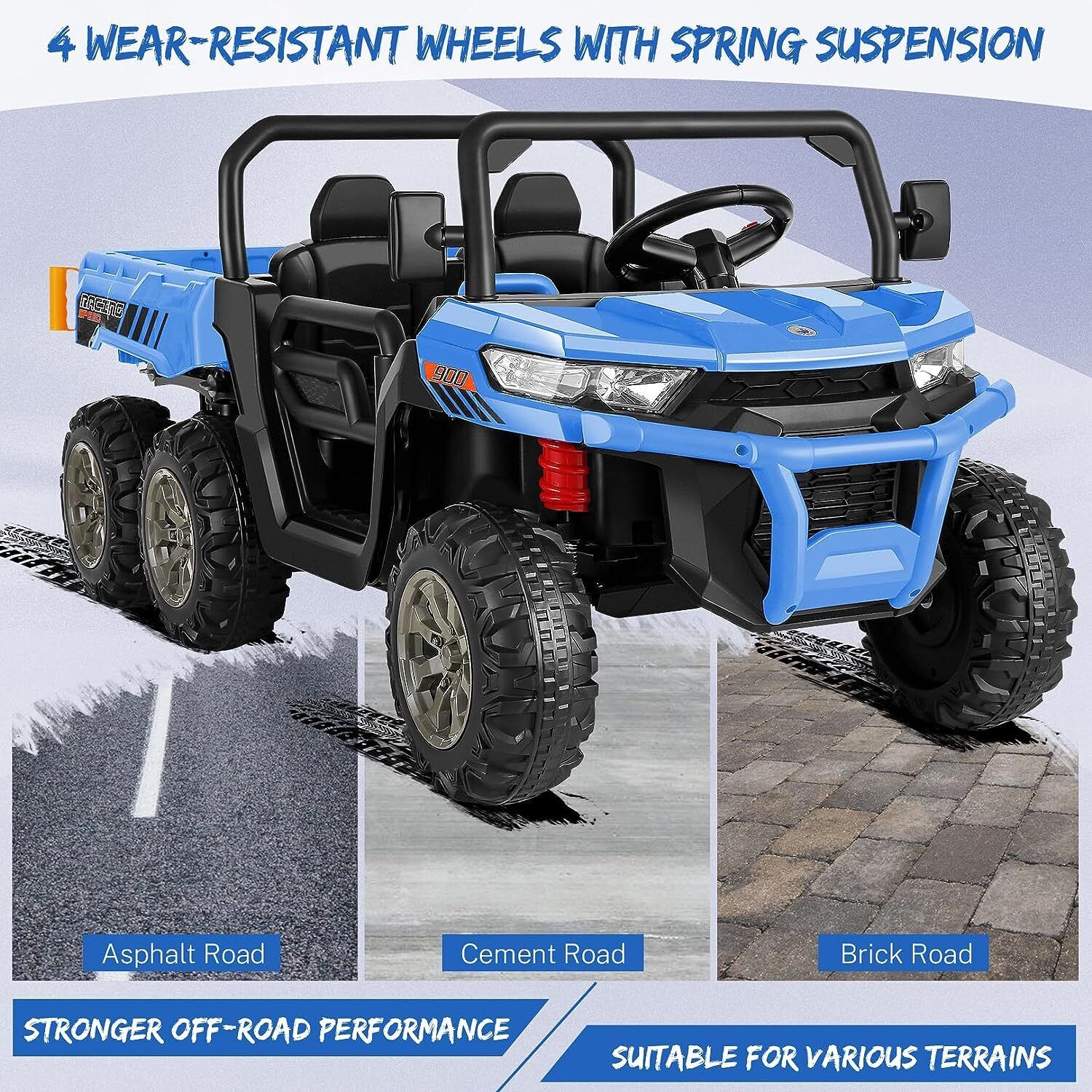 2 Seater 24V Electric Ride-On Car with Dump Bed and 4WD Tractor Trailer