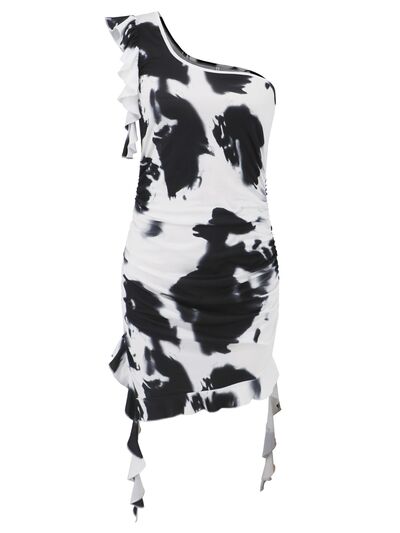 Ruffled Single Shoulder Mini Dress