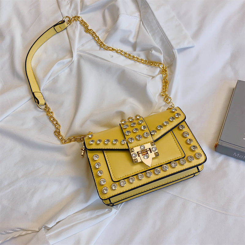 Women's Rhinestone Chain Bag - Rivet Shoulder Handbag for Evening