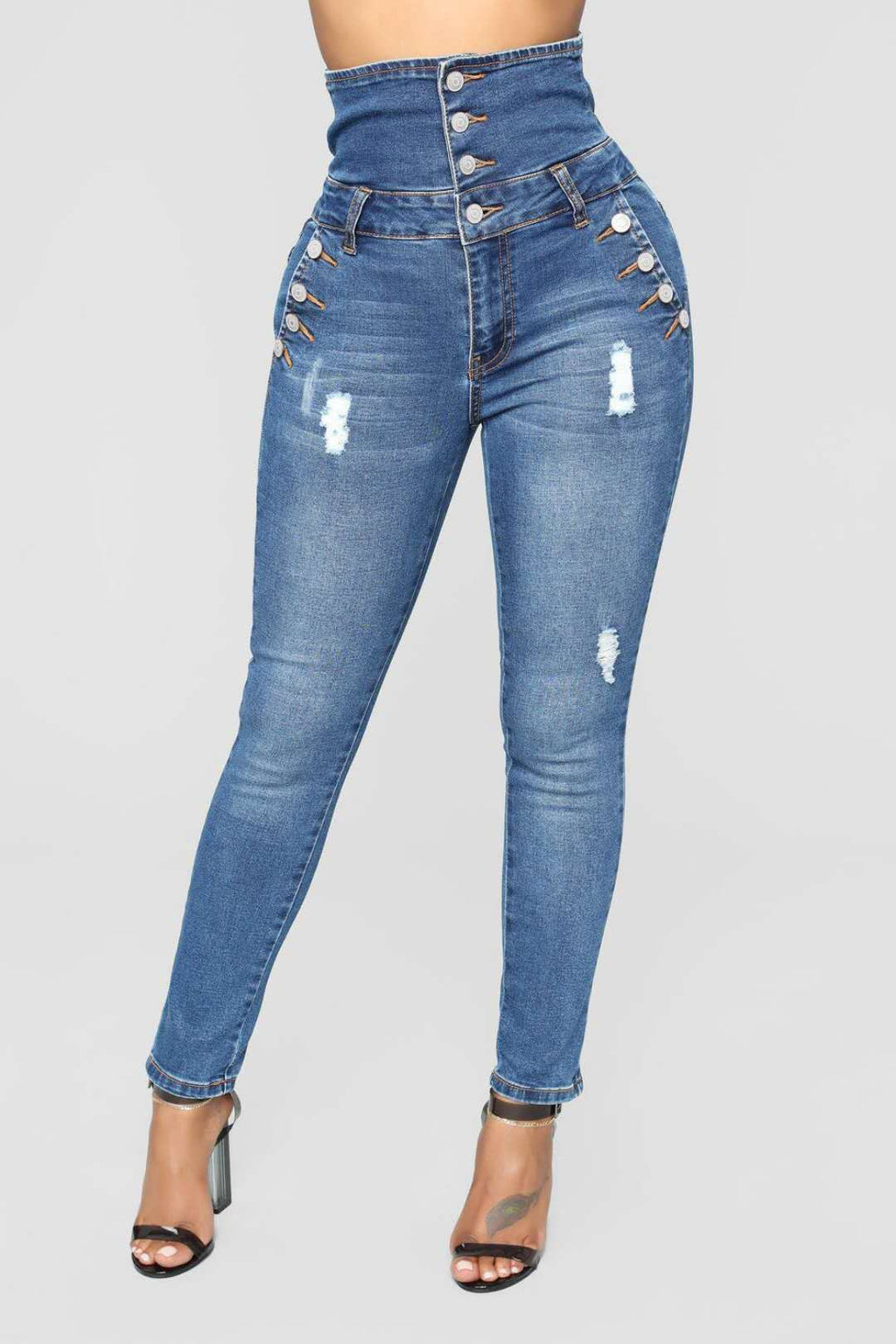 Ripped Jeans Women's High-Waist Denim Stretch Streetwear