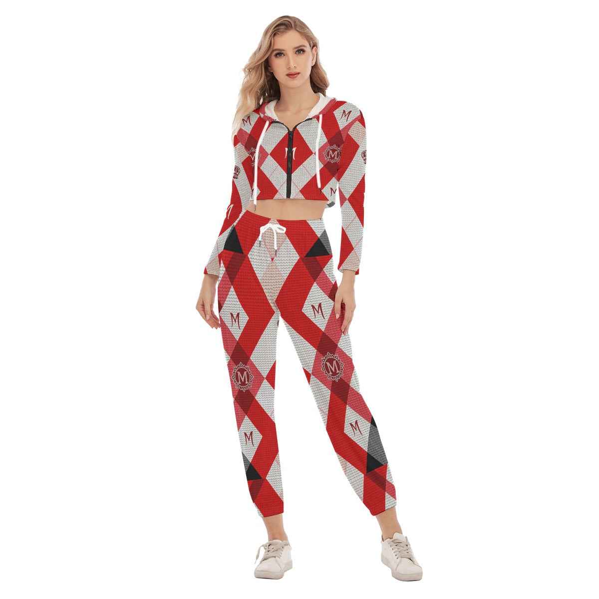 MUNSIEUR All-Over Print Women's Crop Sweater Set