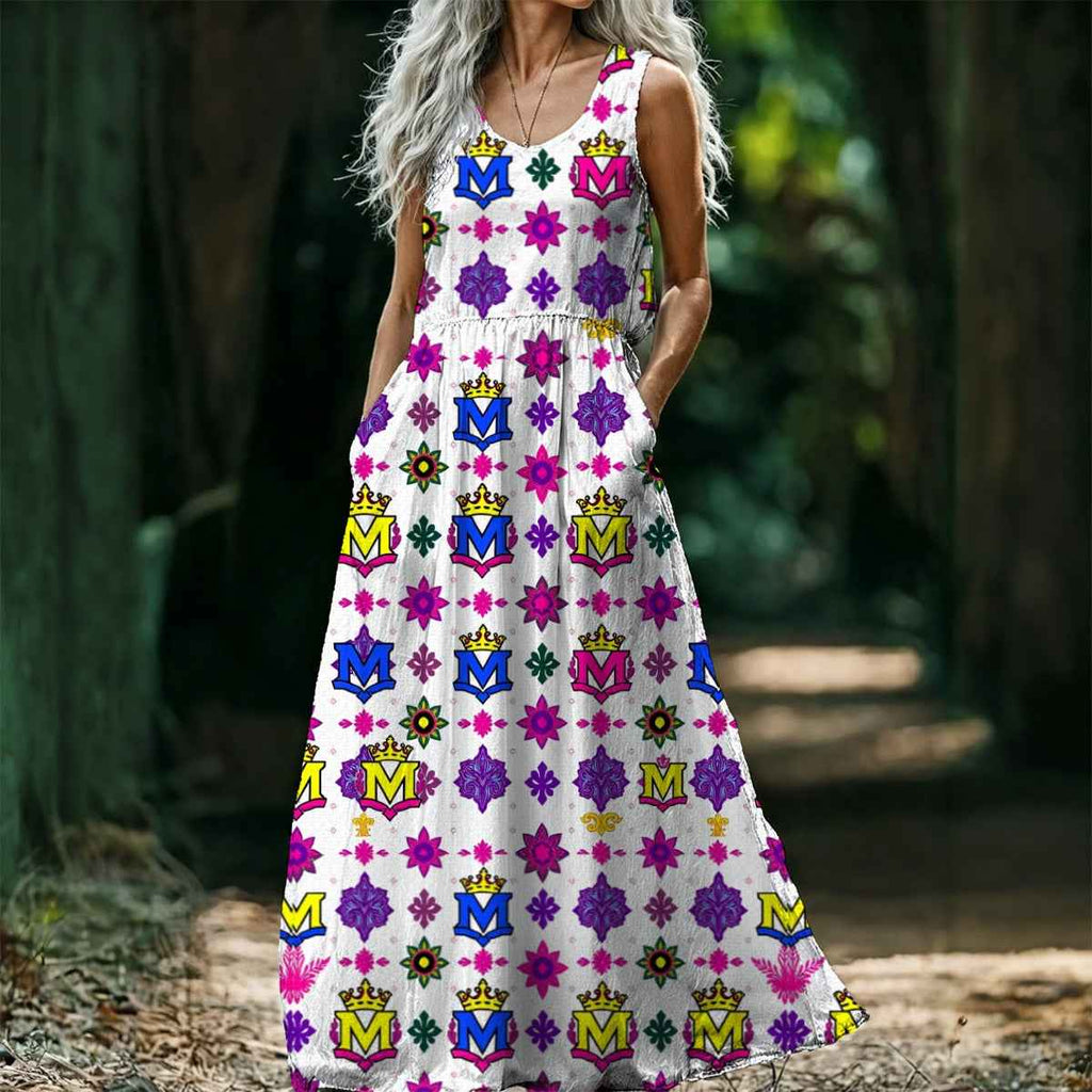 MUNSIEUR All-Over Print Women’s Sleeveless Maxi Light Weight Flowy Dress
