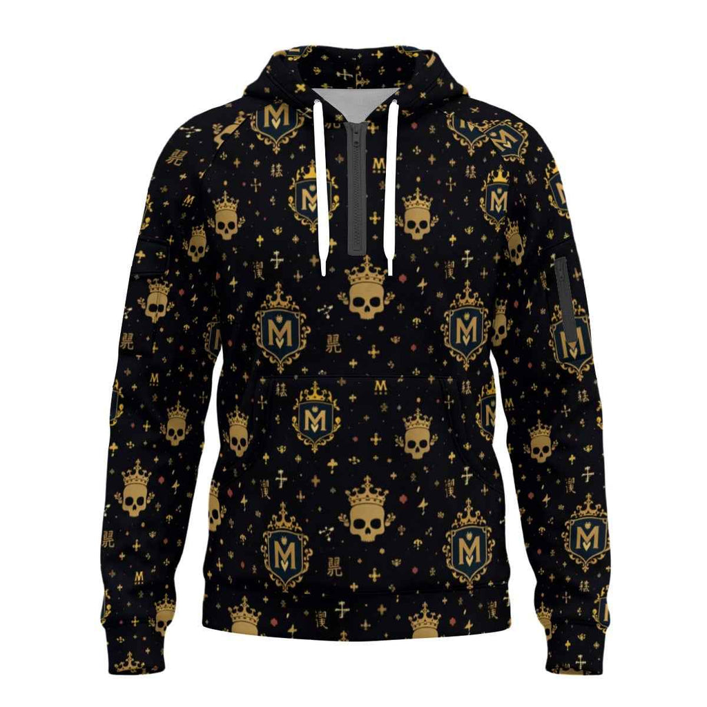 Men's Half-Zip Fleece Hoodie - All-Over Print with Arm Pockets
