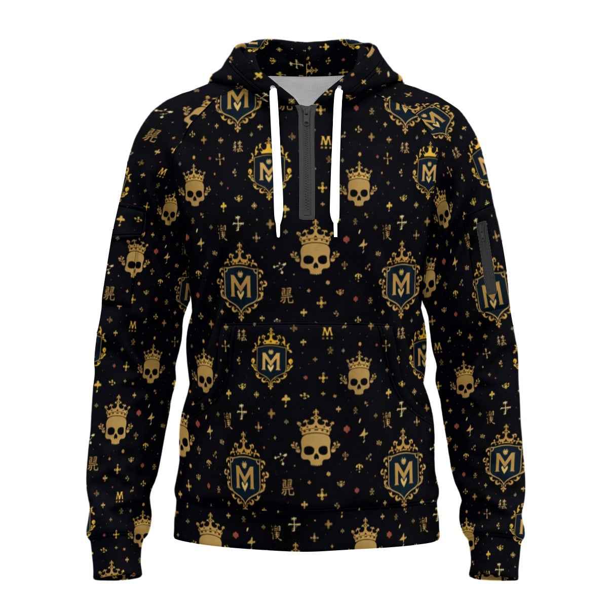Men's Half-Zip Fleece Hoodie - All-Over Print with Arm Pockets