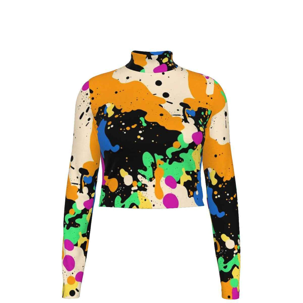 MUNSIEUR Eco-Friendly All-Over Print Women's Turtleneck T-shirt Long Sleeve