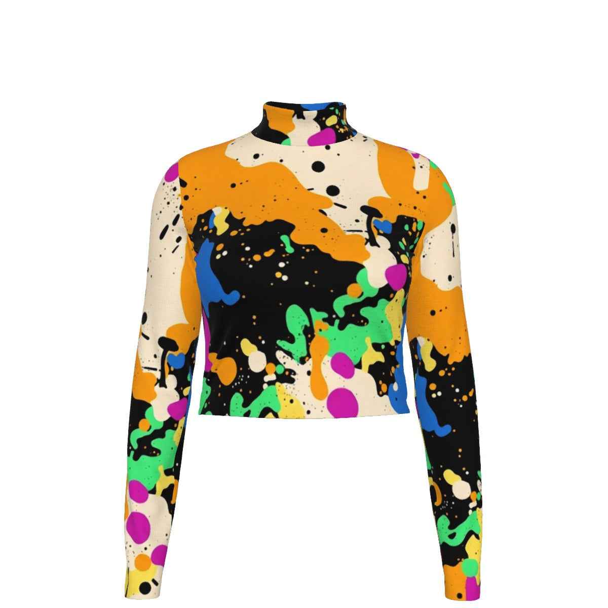 MUNSIEUR Eco-Friendly All-Over Print Women's Turtleneck T-shirt Long Sleeve