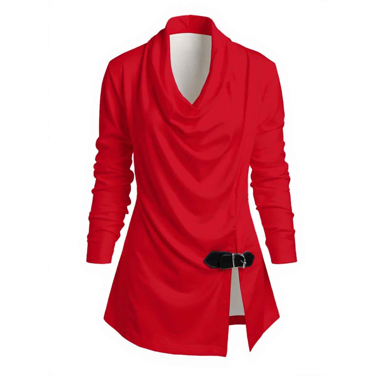 MUNSIEUR Basic Print Women's Draped Long Sleeve Blouse