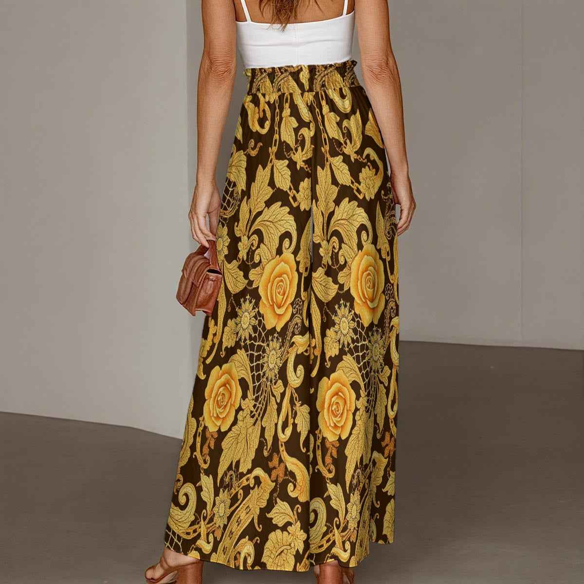 MUNSIEUR All-Over Print Women's Ruffled Wide-Leg Jeans